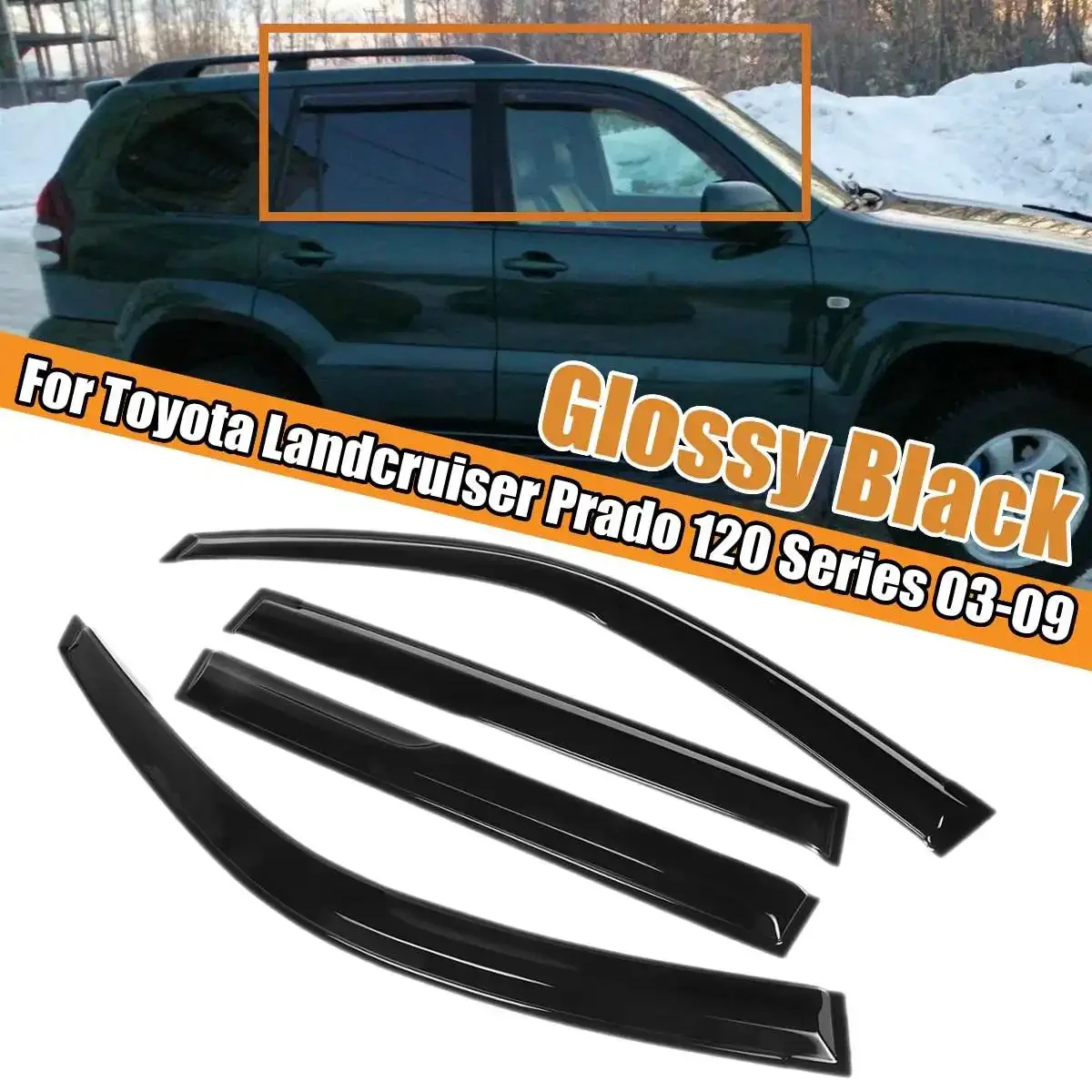 

4PCS Side Window Deflectors For Toyota Landcruiser Prado 120 Series 2003-2009 Black Window Rain Sun Guards Protectors Body Kit