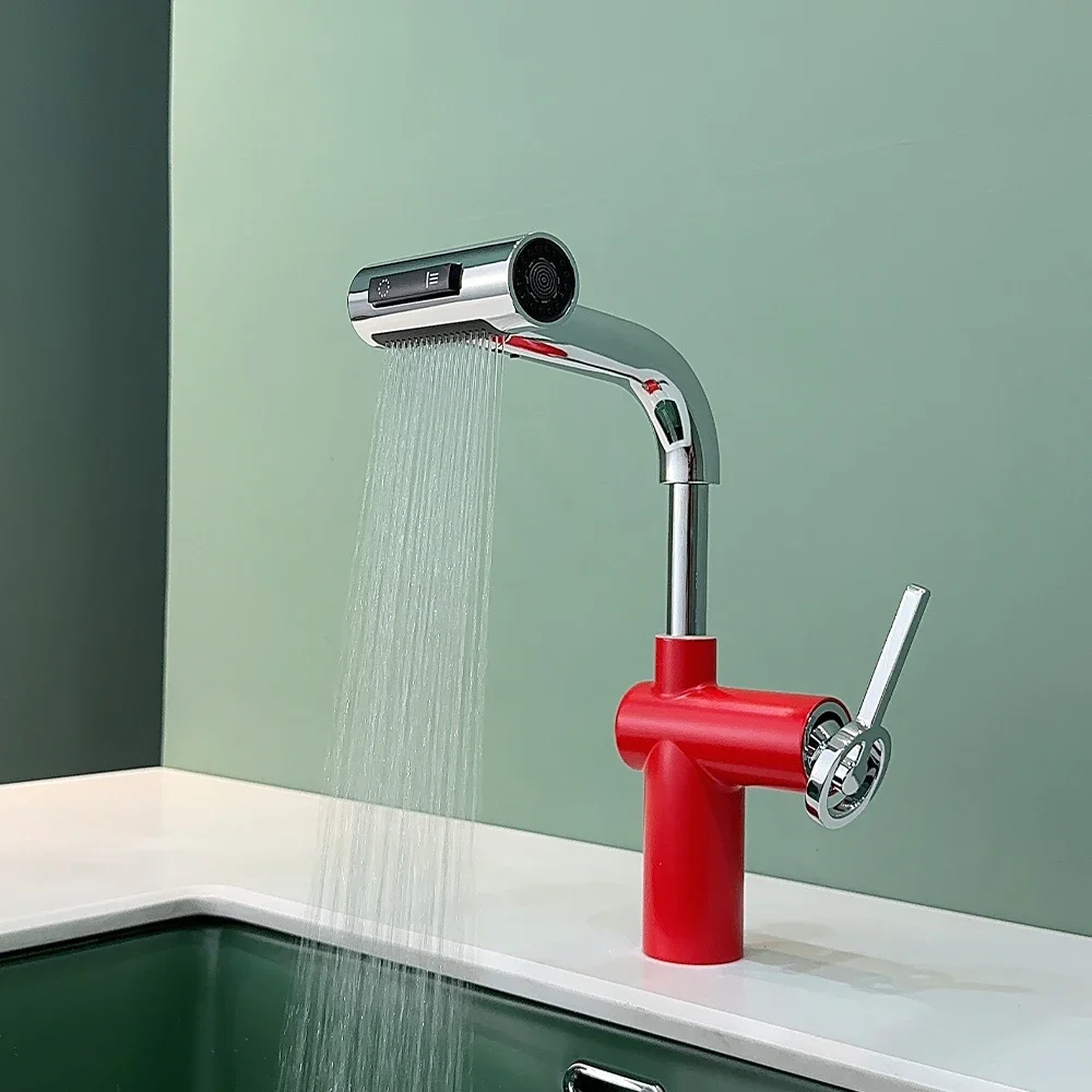 SKOWLL Modern Retractable Pull-Out Basin Faucet with Bright Color Design, High Quality, Easy to Use