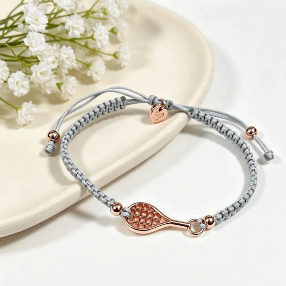 Adjustable Rope Chain Tennis Racket Bracelet Handwoven Copper Material Racket Charm Bracelet Vintage Style Lightweight Design