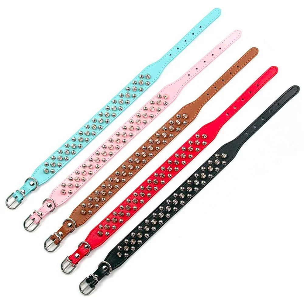 Adjustable Leather Pet Dog collar Neck Strap Supplies PU Leather Punk Rivet Spiked Dog Collar Pet Collars For Small Dog Cat view 4