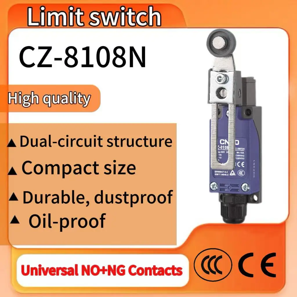 

CNTD CZ‑8108N Limit Switch Adjustable Roller Lever IP65 Waterproof 1NO1NC 10A 4kV Long Mechanical Life for Automation Equipment