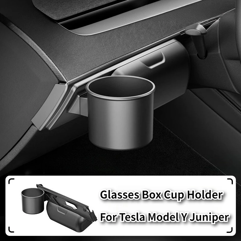 

Glass Holder Glasses Case for Tesla Model Y Juniper 2025 Launch Dashboard 2-in-1 Car Cup Holder Storage Box Interior Accessories