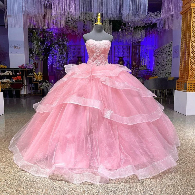 

Роскошные розовые платья для Quinceanera с бусинами, милое платье 16, наряды для конкурса, платья 15 лет, XV, на шнуровке, на спине, для выпускного вечера, на заказ