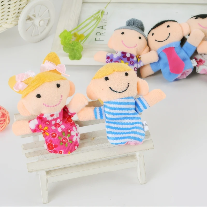 Cartoon Family Finger Puppets Soft Doll Hand Toys Early Education Performance Props Kindergarten Play Set