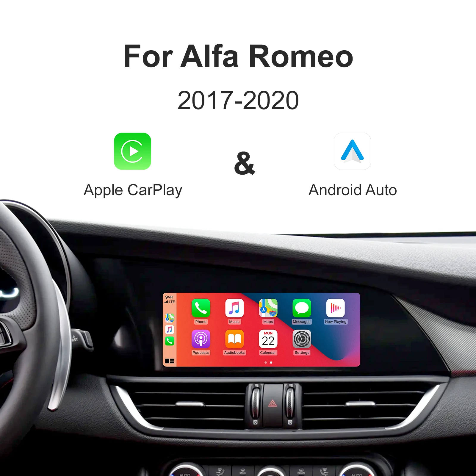 Ezonetronics Wireless CarPlay Android Auto decoder box for 2017-2020 Alfa Romeo Giulia Stelvio CarPlay Interface