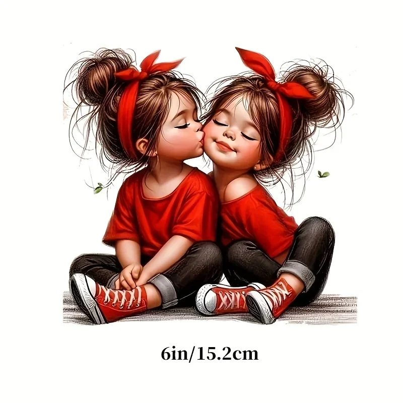 Cute Kissing Twin Girls 2D Flat Vinyl Sticker Waterproof UV Resistant Decal for Car Laptop Water Bottle Phone Motorcycle Wall