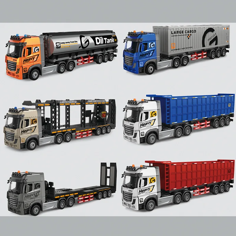 Camion télécommandé en alliage pour enfants, conteneur de musique portable, réservoir d'huile, véhicule de Transport à Double couche, jouet pour enfants