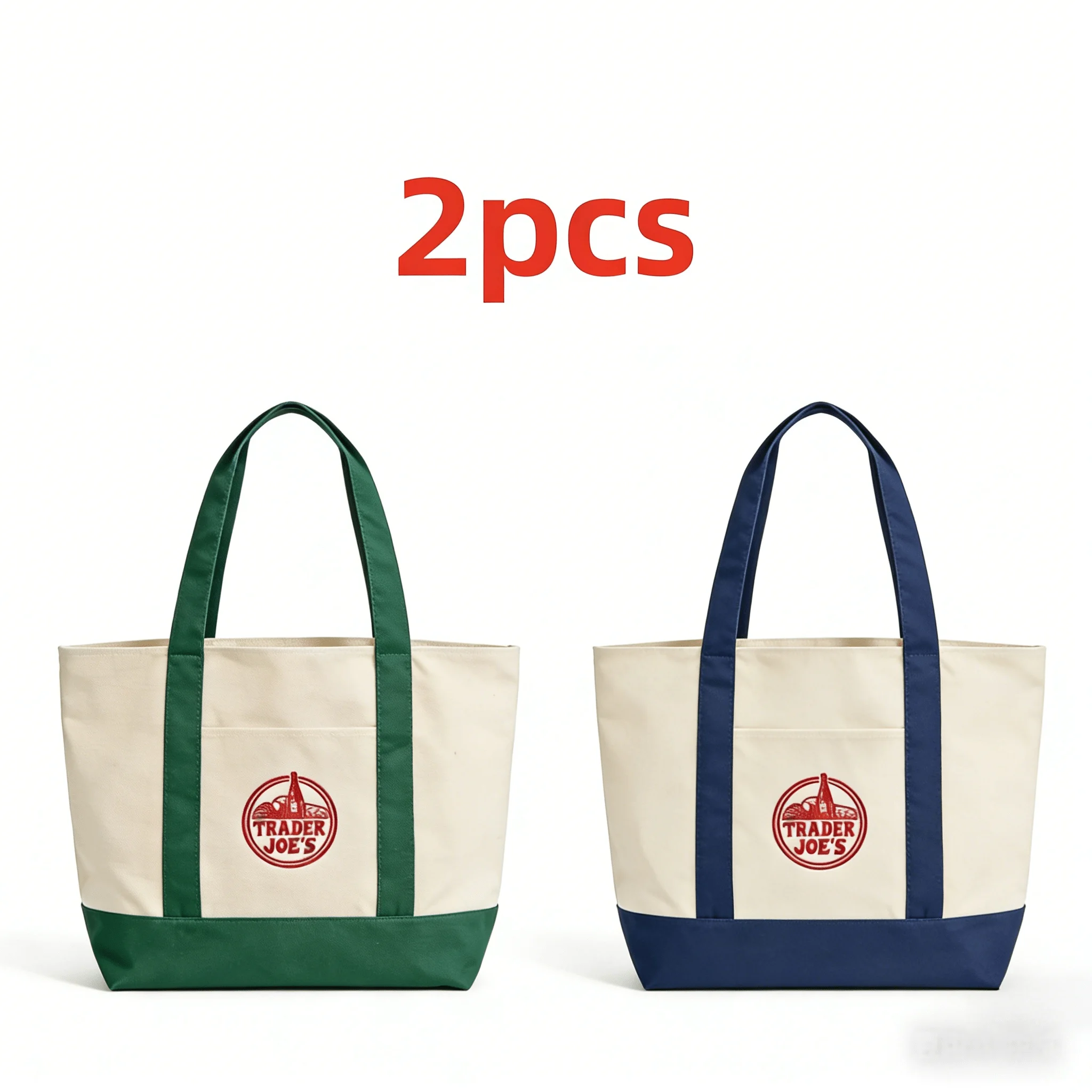 

Trader Joe Large Tote Shopping Bag Cotton Canvas Embroidered Bag