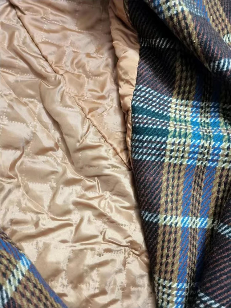 Vintage Plaid Tweed lunghi cappotti di lana donna inverno nuovo misto lana sciolto addensare giacche coreano caldo cotone imbottito foderato Casacos