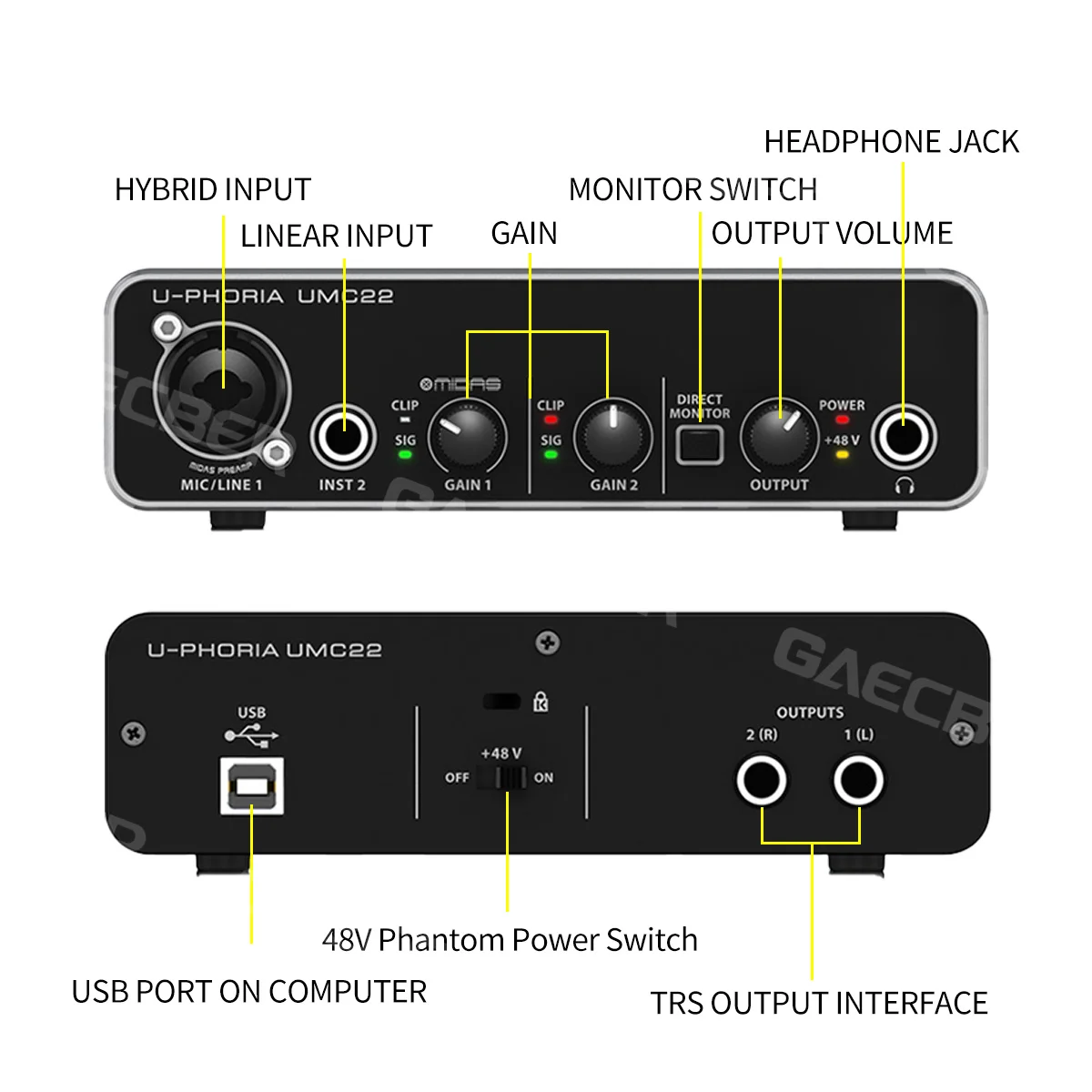 Imagem -05 - Interface de Áudio Profissional Umc22 Placa de Som com Monitoramento Guitarra Elétrica Gravação ao Vivo Estúdio Canto Micro