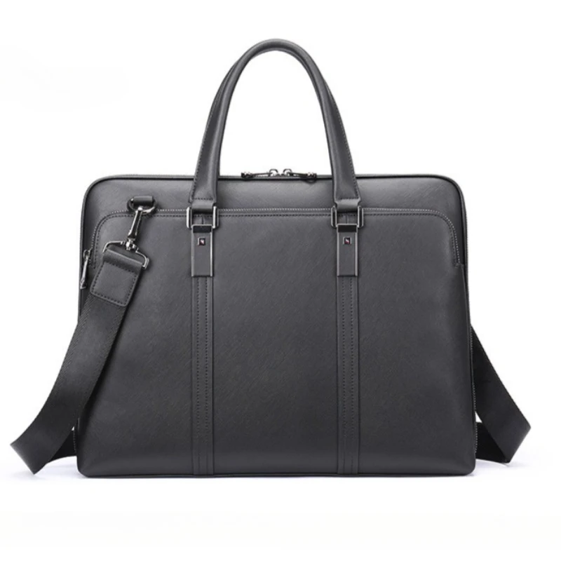Men's Genuine Leather Padded Laptop Top Handle Briefcase for Business Professional Office Daily Commute