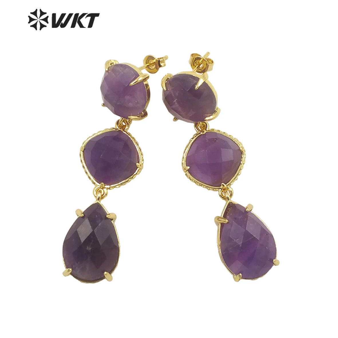 WT-E689 WKT 2022 Meisjes Feest Mode Accessoires Natuurlijke Edelsteen Gouden Plaat Oorbellen Mooi Cadeau Trend Sieraden Nieuw