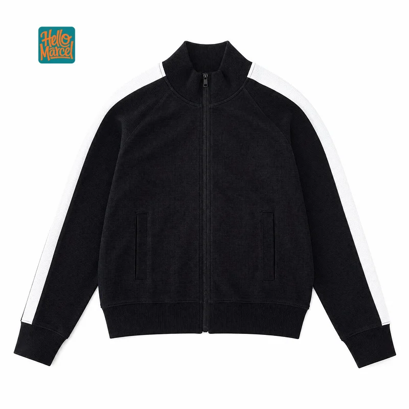 HELLOMARCEL Luxury Quality EU US Size Street Jacket Autumn Oversize Navy Blue Contrast Color Raglan Sleeve Zipper Jacket