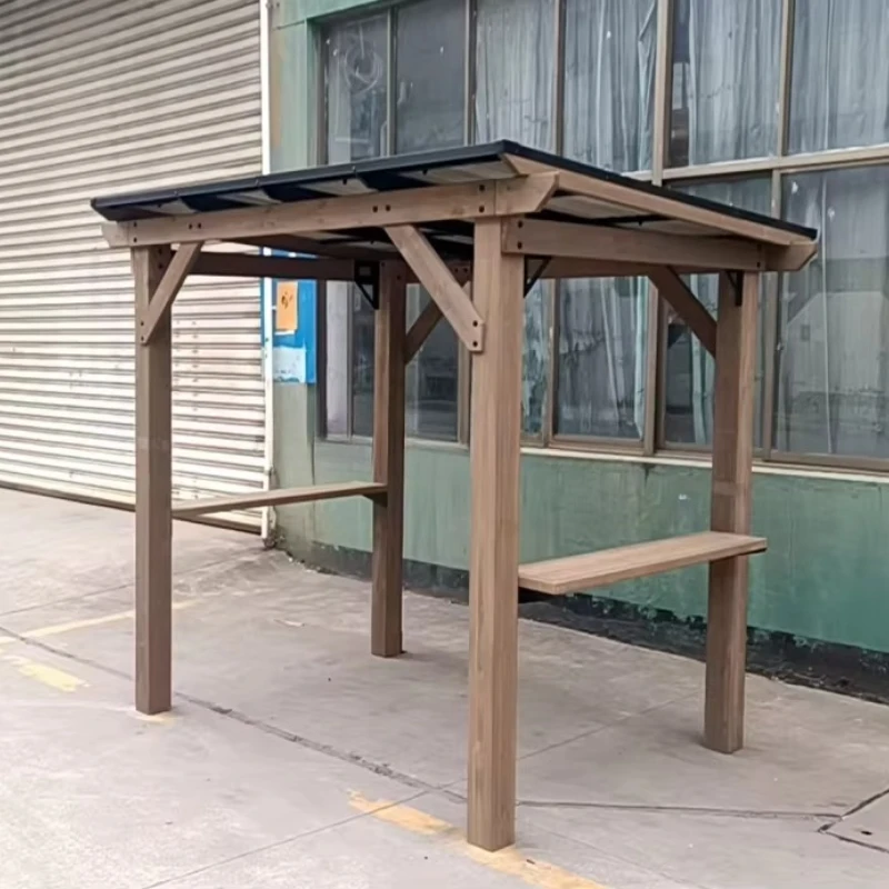 

6X8ft wood grill gazebo sloping roof barbecue canopy outdoor patio backyard garden
