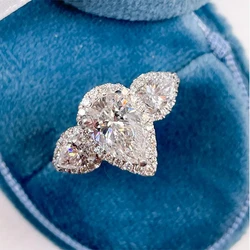 Huitan Pear Cubic Zirconia Crystal Rings for Women Luxury Fashion Wedding Engagement Accessory Temperament Elegant Lady Jewelry