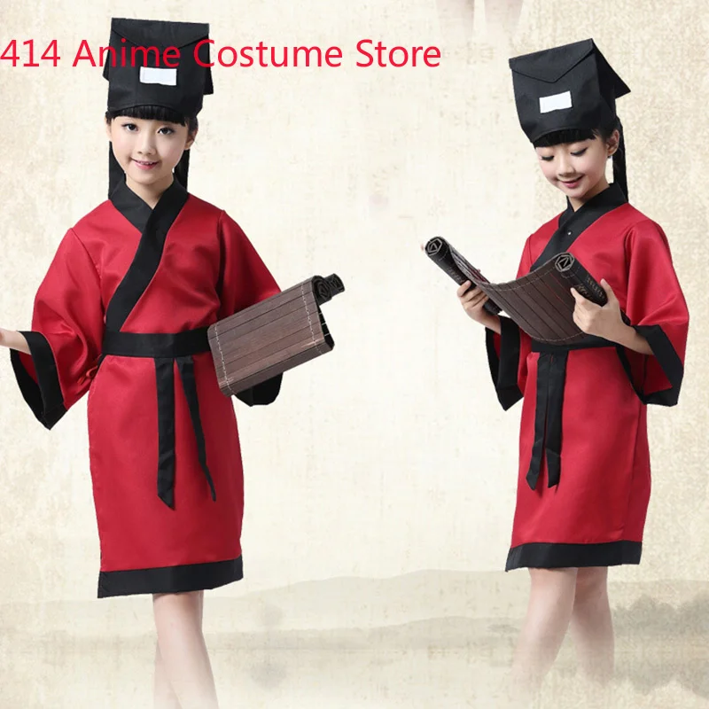 School Servant Visit Costumes Boys Girls Chinese Traditional Clothing Hat Belt Book 4pcs/set Shutong Size 100-160CM C25323CH