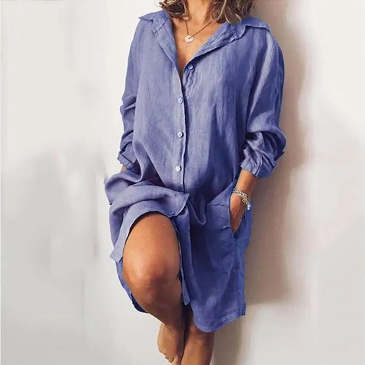 Autumn Cotton Linen Women\'s Shirt Dress Long Sleeve Solid White Casual Dresses Female 2024 New Summer Women Plus Size Blouse