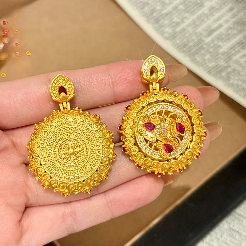 Luxury 100% 24K Gold New Chinese Style Xiangyun Diamond Rotating Butterfly Pendant Chain