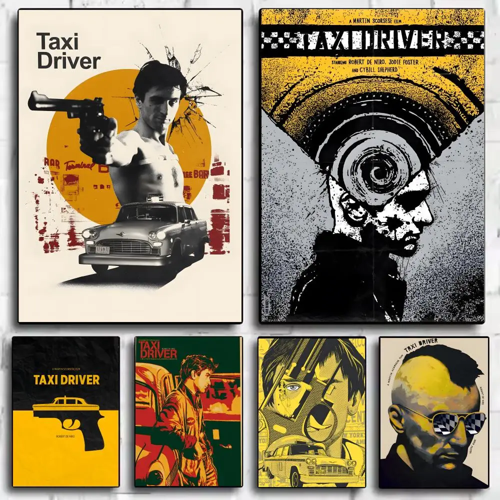 Movie T-Taxi Driver Poster Framed Canvas Wall Art Print for Office Dining Room Bathroom Wall Decor