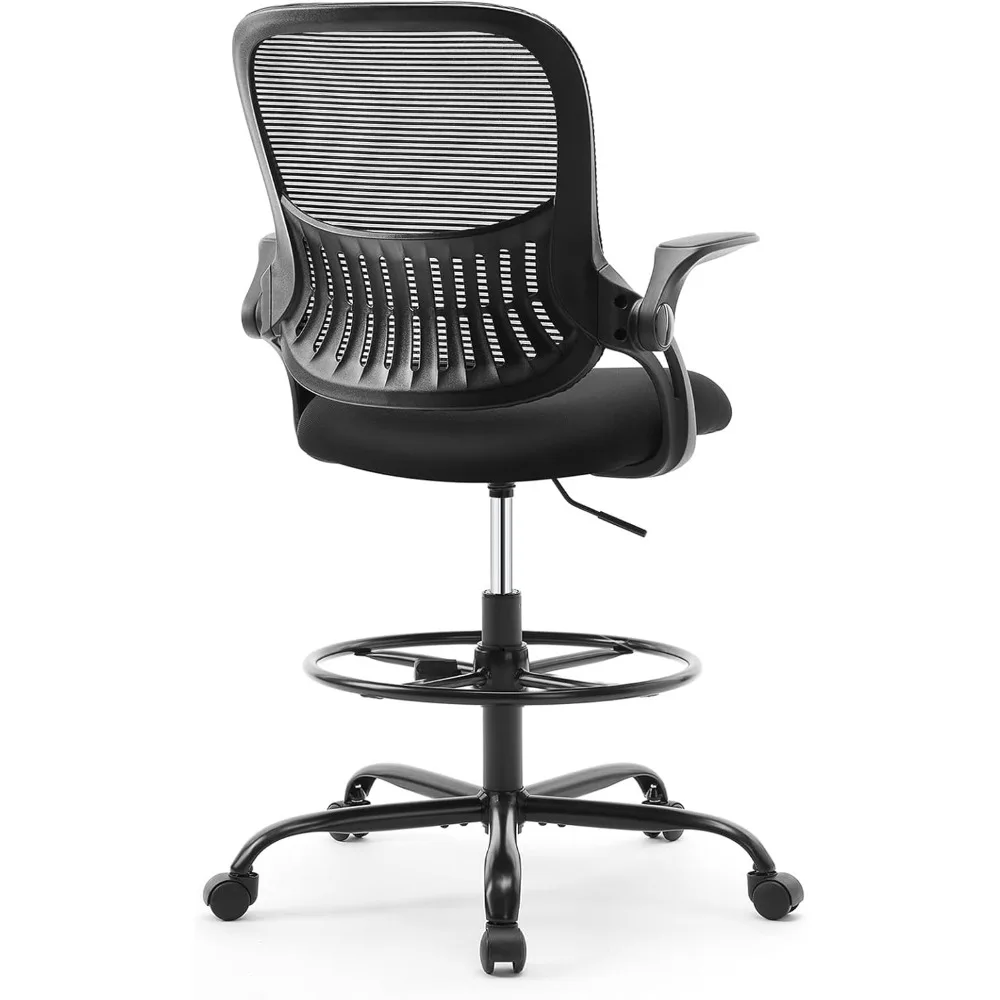 

Drafting Chair for Standing Desk, Counter Height Adjustable, Flip-up Arms, Ergonomic Mid Back Mesh Rolling Work Swivel Office C