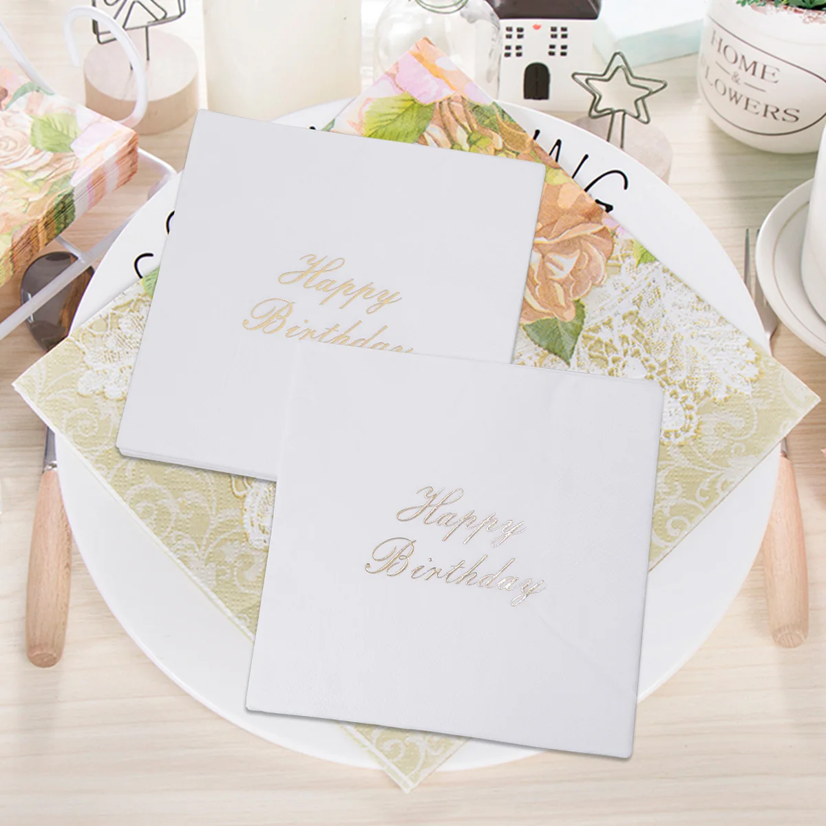 

16 Sheets Paper Napkins Unique Design 2 Ply Decorative Paper Napkins Eco Friendly Wedding Birthday Party Disposable White
