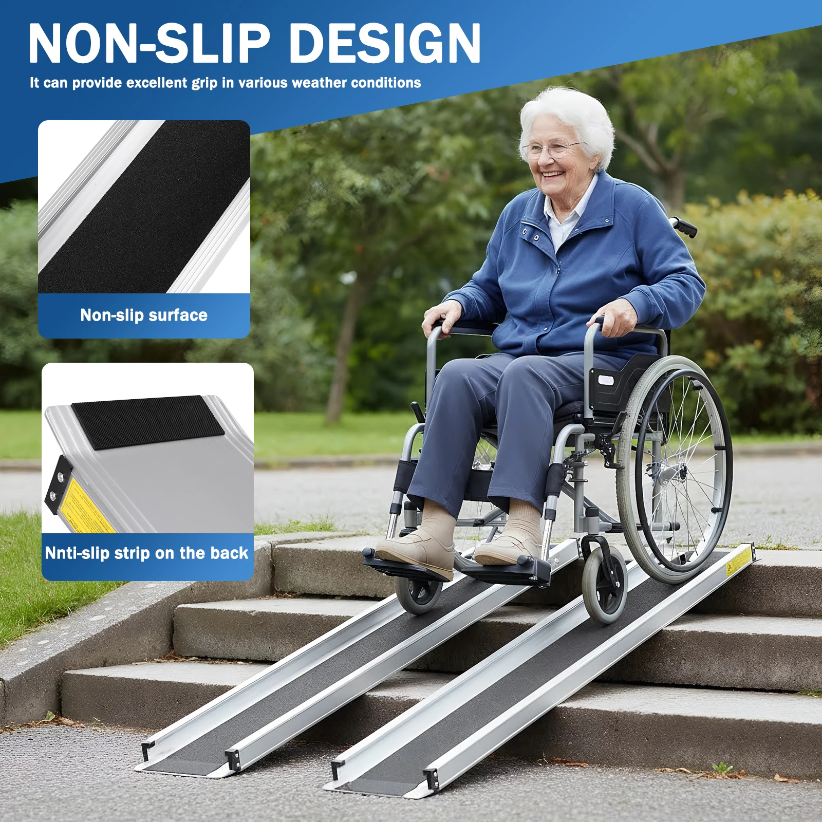 

8 Feet Retractable Door Threshold Wheelchair Ramp 94x7.4inch Mobility Access Handicap Ramp 661LBS Capacity for Home Steps Stairs