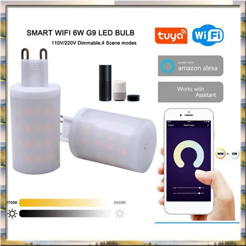 

AA46 HOT-Home Automation со светодиодными лампочками Tuya Smart Wi-Fi G9, галогенной лампой с регулируемой яркостью 6 Вт, голосовым управлением, 3 шт., вилкой европейского стандарта