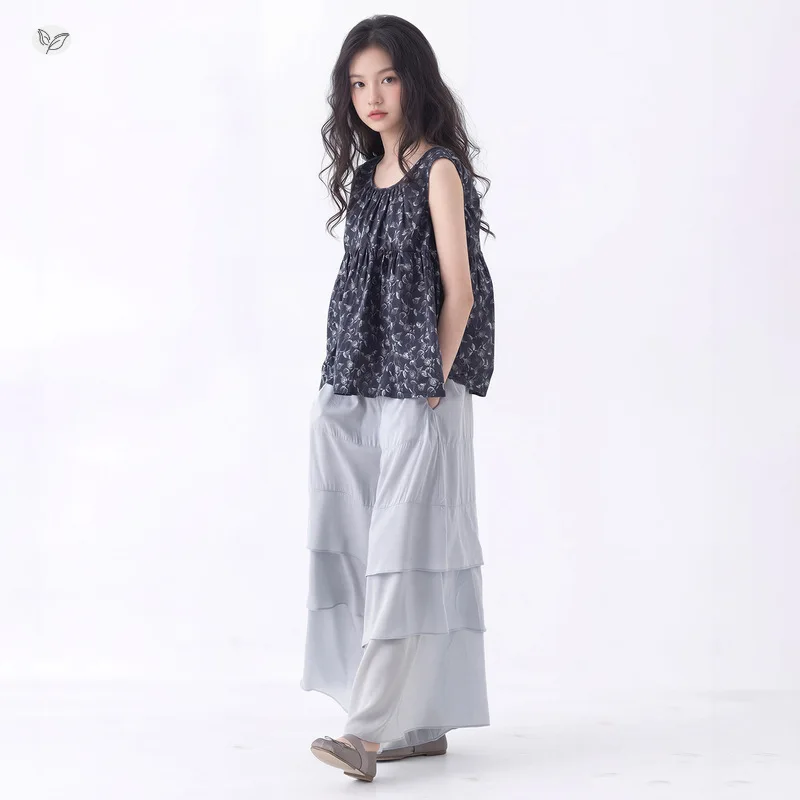 Girls' 2026 summer new Korean version floral sleeveless doll shirt lightweight lotus leaf side length pants