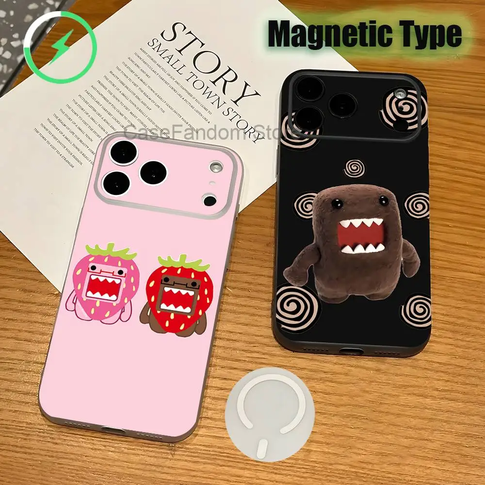 

Cute Domo-Kun Magnetic Wireless Charging Transparent White Phone Case For iPhone 17,16,15,14,13,12,11,Pro,Max,Plus