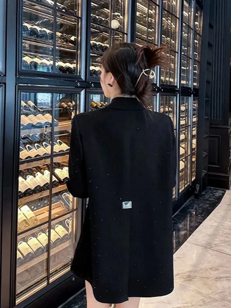 

Luxury Autumn Retro Grey Splice Plaid Sequin Blazer Coat Women Business Office Lady Suit Jacket Chic Single Breasted Blazers