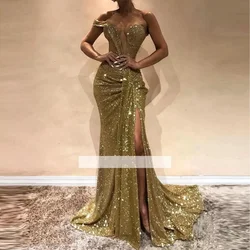 Sexy Gold Chic Mermaid Ballgown See Through Sweetheart Slit High Back Backless Evening Gown Formal Occasions Special Occasions