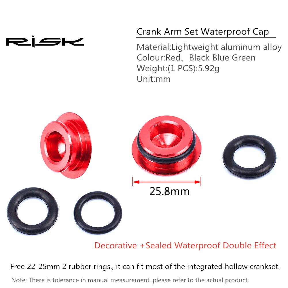 RISK Aluminium Mountain Bicycle Crank Cap With Waterproof Washer Road Bike Crank Arm Set Cap Bottom Bracket Fixing Screw Cover