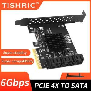 Tishric PCIE 4X Hingga 6 Port SATA 3.0 Kartu Ekspansi 6 Gbps Pengontrol Pembagi Pcie PCI-Express 4X 8X 16x Kartu Tambahan untuk HDD SSD 12 penjualan terbaik pcie 3.0 x4 ke adaptor usb - №