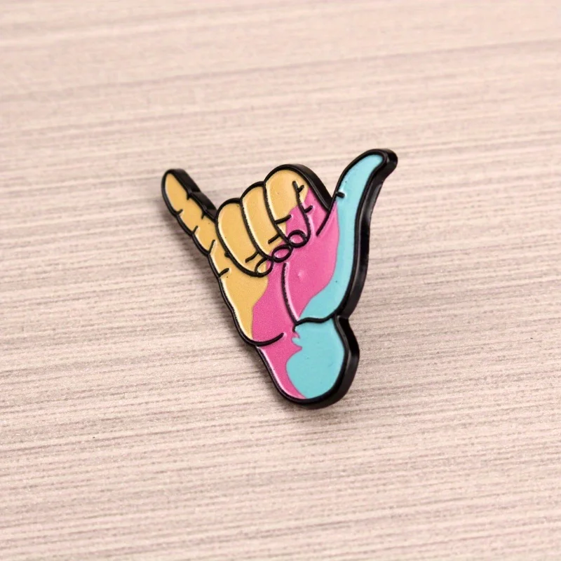 Colorful Shaka Sign Enamel Pin - Vibrant Surf & Beach Accessories for Casual Outfits Handbags