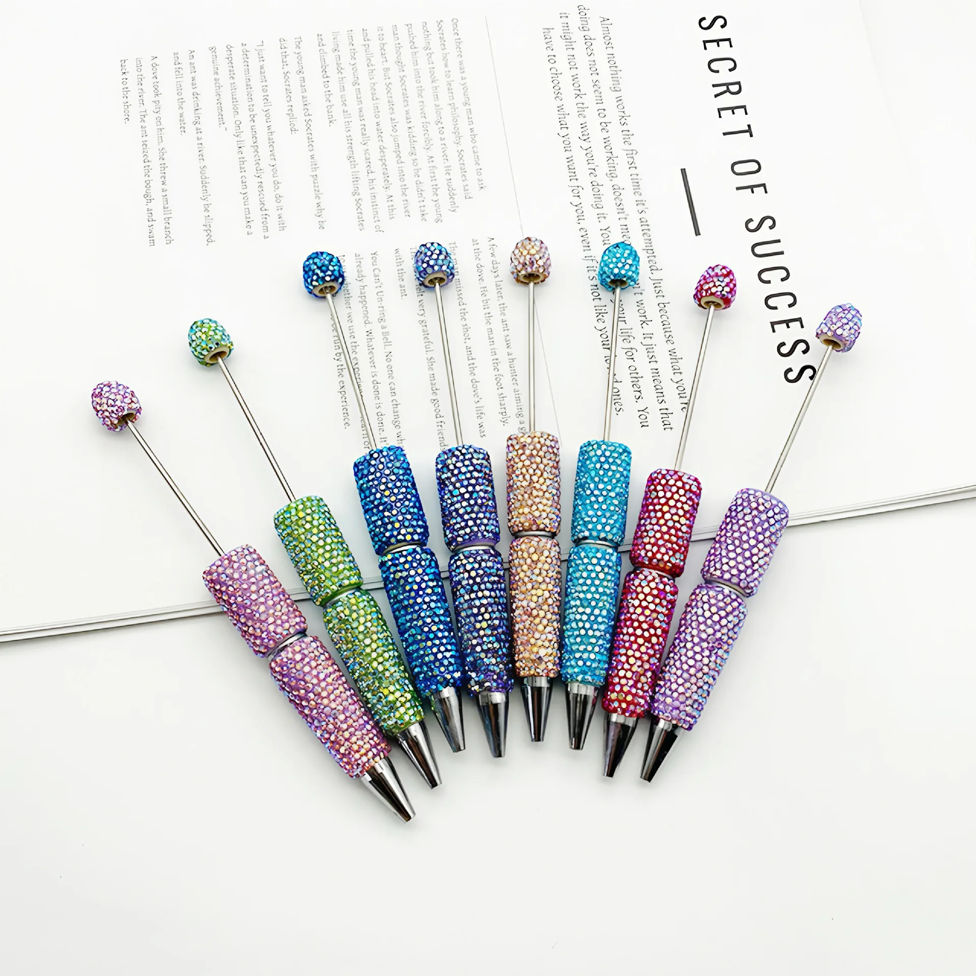 50Pcs Colorful Full Diamond Bead Pen DIY Pure Handmade Beaded Ballpoint Pen UV Glitter Bead Pens for Writing Japanese Stationery