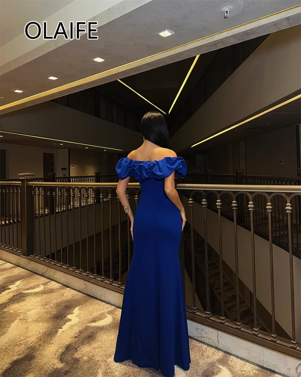 Boat Collar Satin Ruffles Saudi Arab Dress with Side Slit Backless Sheath Floor-Length Evening Bridesmaid Gown Customized
