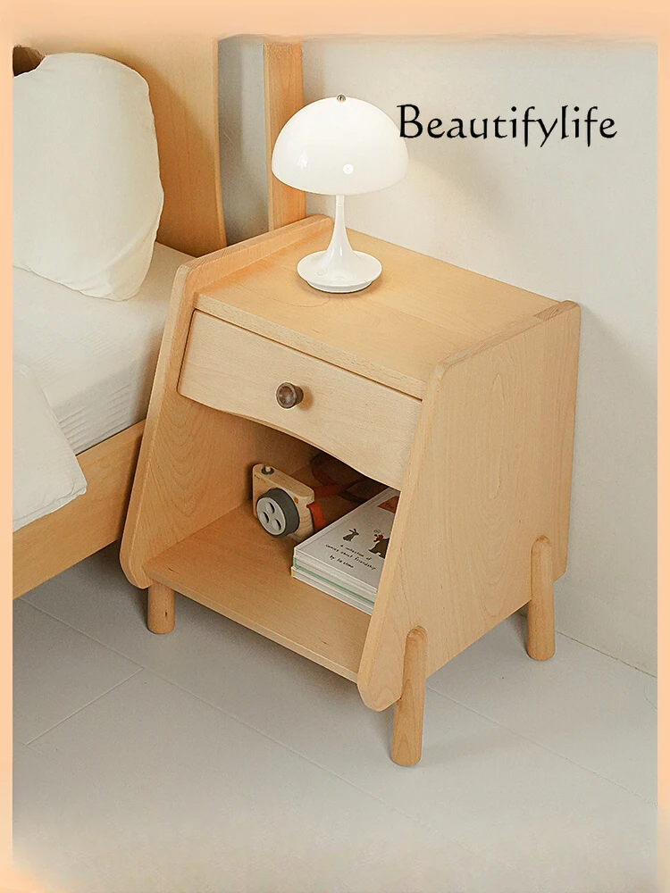 Solid Wood Bedside Cabinet Home Bedside Picture Book Shelf Shelf Log Furniture Unpainted Bookcase