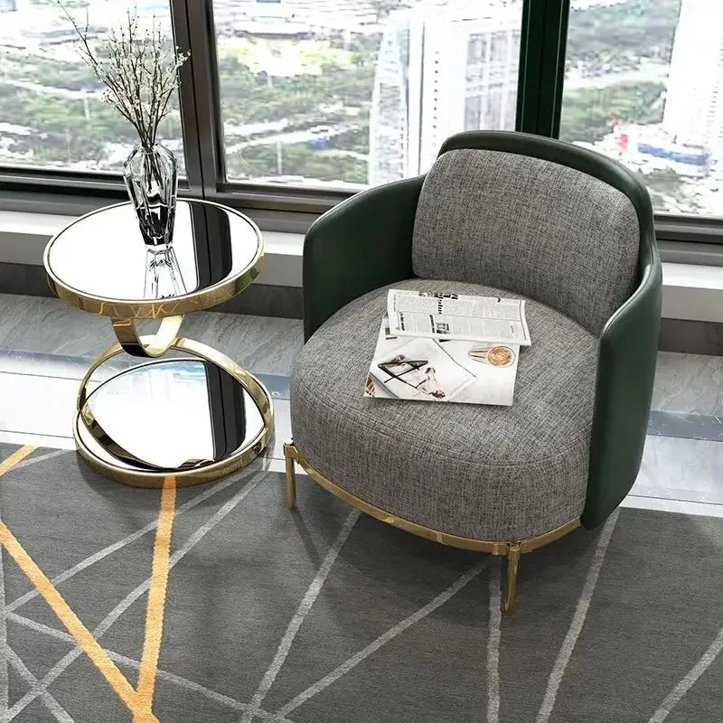 Simple Tempered Glass Light Luxury Sofa With Rounded Corners, Stainless Steel Small Coffee Table, Postmodern Edge Table