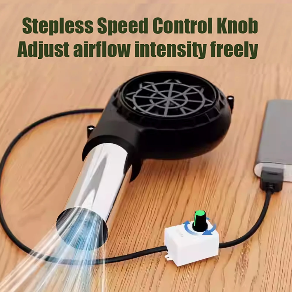 USB Fan Cooling Large Air Volume 5V Turbo Fan BBQ Woodstove Double Ball High Airflow Blower Fan Barbecue Fan