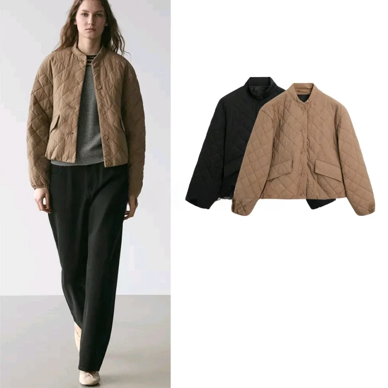 

Новая женская стеганая хлопковая куртка-пилот с ромбовидным узором, повседневная модная верхняя одежда 67570 677224