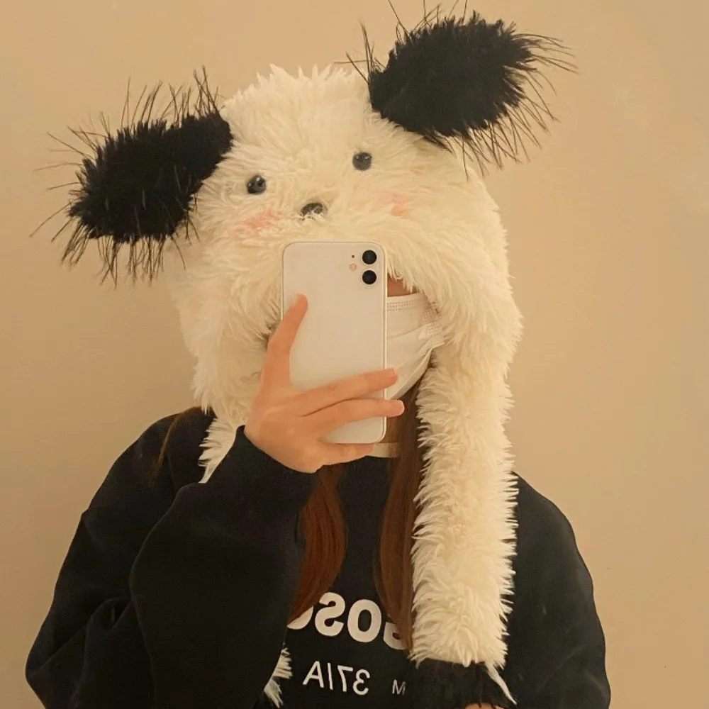 New Cute Puppy Plush Thickened Hood Cap Soft Keep Warm Ear Cap Cycling Female Bucket Hat