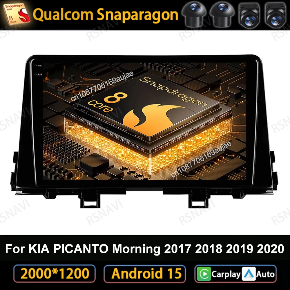 

Car Radio Android 15 For KIA PICANTO Morning 2017 2018 2019 2020 Qualcomm Stereo Wireless Carplay Auto 5G WIFI BT Navigation DVD