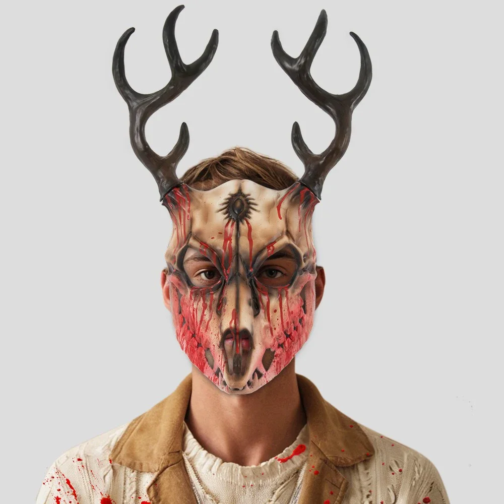 Halloween Horror Antler Maschera Costume Gioco di ruolo Renna Cosplay Testa di cervo Maschera Masquerade Club Maschera a pieno facciale Carnevale di feste