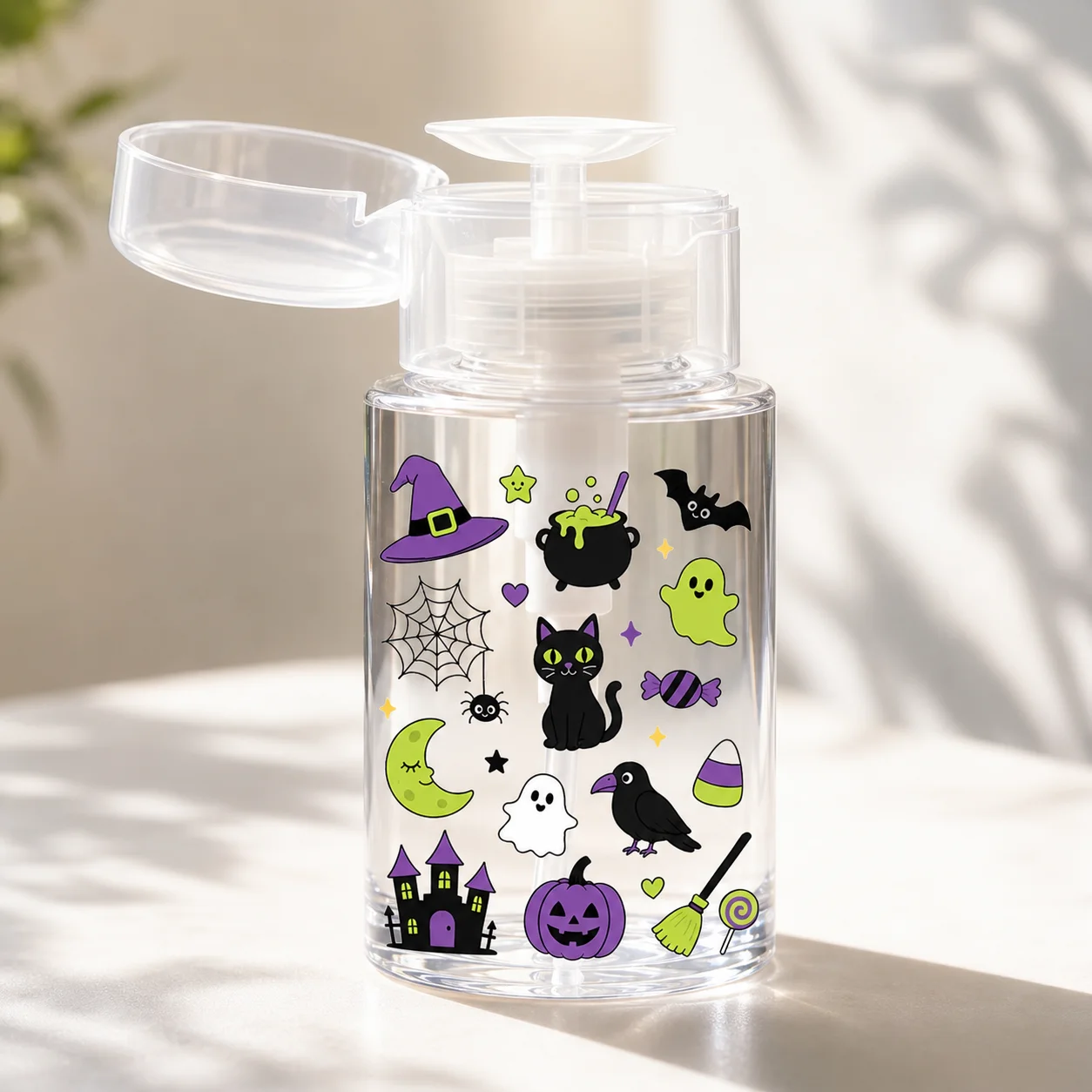 Halloween Pump Dispenser Bottle Cute Printed Travel Cosmetic Bottle for Makeup Remover Toner Refillable Portable Container