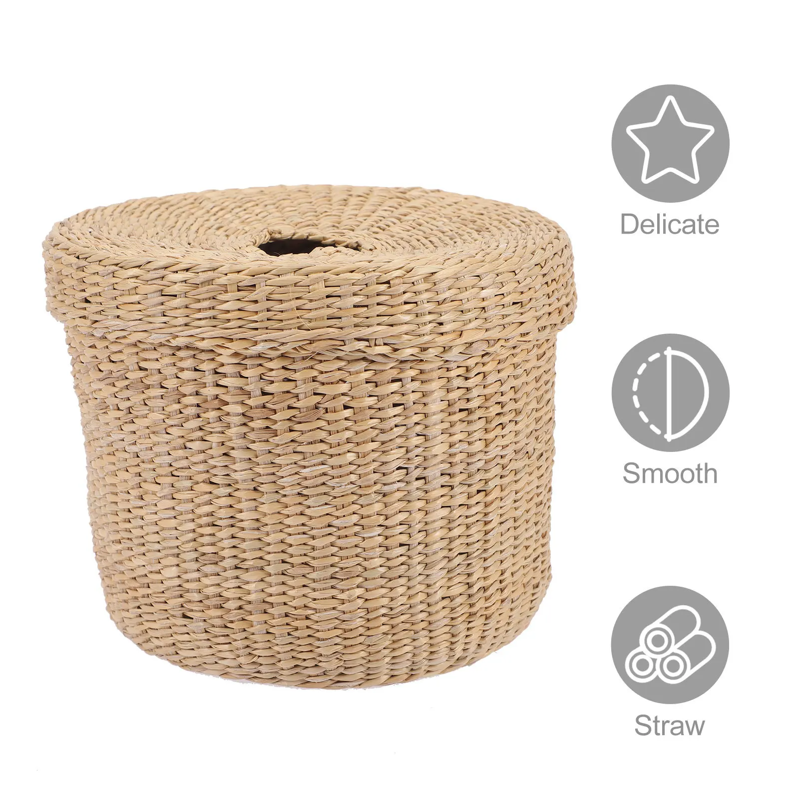 

Compact Lightweight Straw Woven Tissue Box Cover Practical Tabletop Paper Towel Dispenser Car Use Tissue Holder