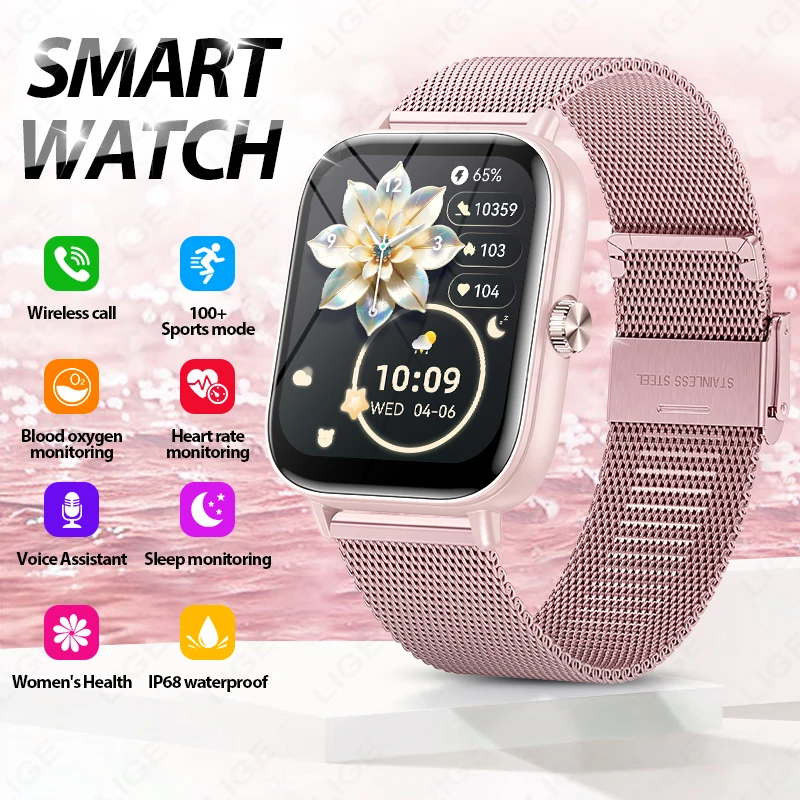 

LIGE 2025 New Women Sport Tracking 1.83-Inch Smartwatch Women's Cycle Reminder HD Bluetooth Calls Blood Oxygen Men's Smartwatch