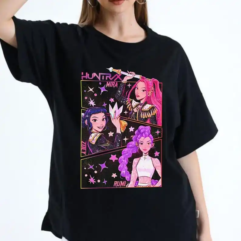 

Футболка Huntrix Girls Kpop Demon Hunters Kpop Huntrix Lover, винтажные рубашки Huntrix, рубашка Rumi Zoey с графическим рисунком, модные топы