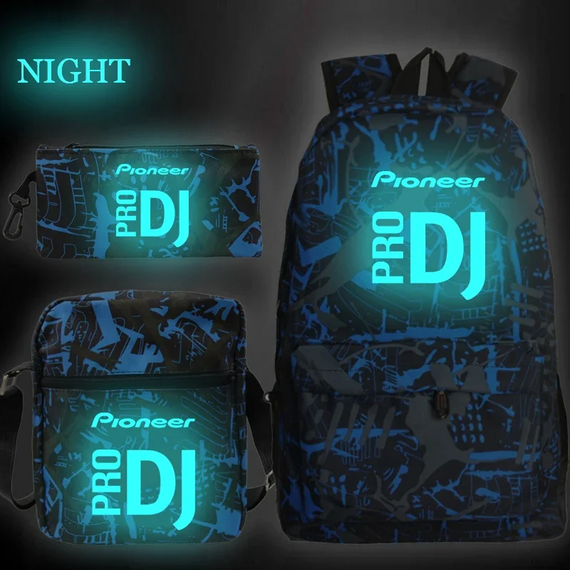 3pcs Luminous Backpack Set Pioneer Pro Dj Students School Bag WithShouder Bag+Pencil Bag Boys Girls Bookbag Back to School Gift