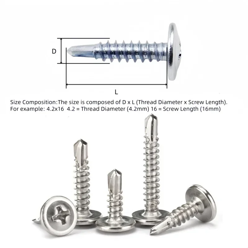 410 Stainless Steel High Strength Self Drilling Self Tapping Screw Cross Recessed Washer Head Tek Screws for Metal Steel Roofing