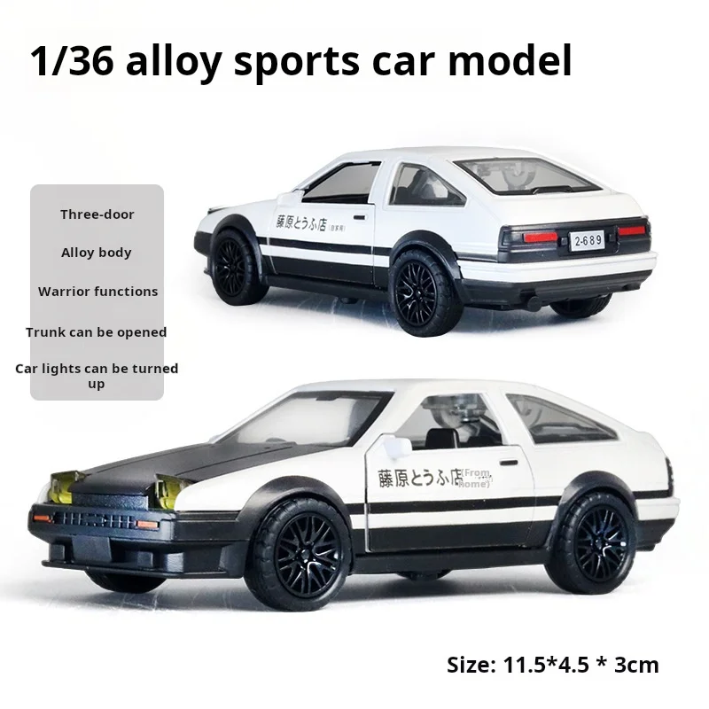 Modelo de coche de aleación AE86, coche de simulación, vehículos de juguete fundidos a presión, modelo de coche, juguetes para niños, regalos de cumpleaños, 1/36